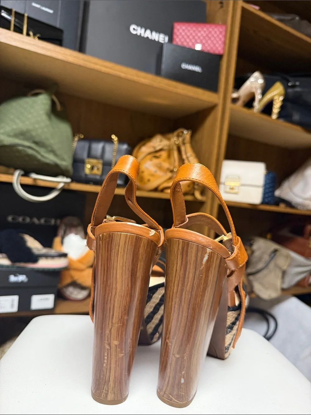 Jessica Simpson Platform Peep-Toe Sandals in Tan and Black - Women's
